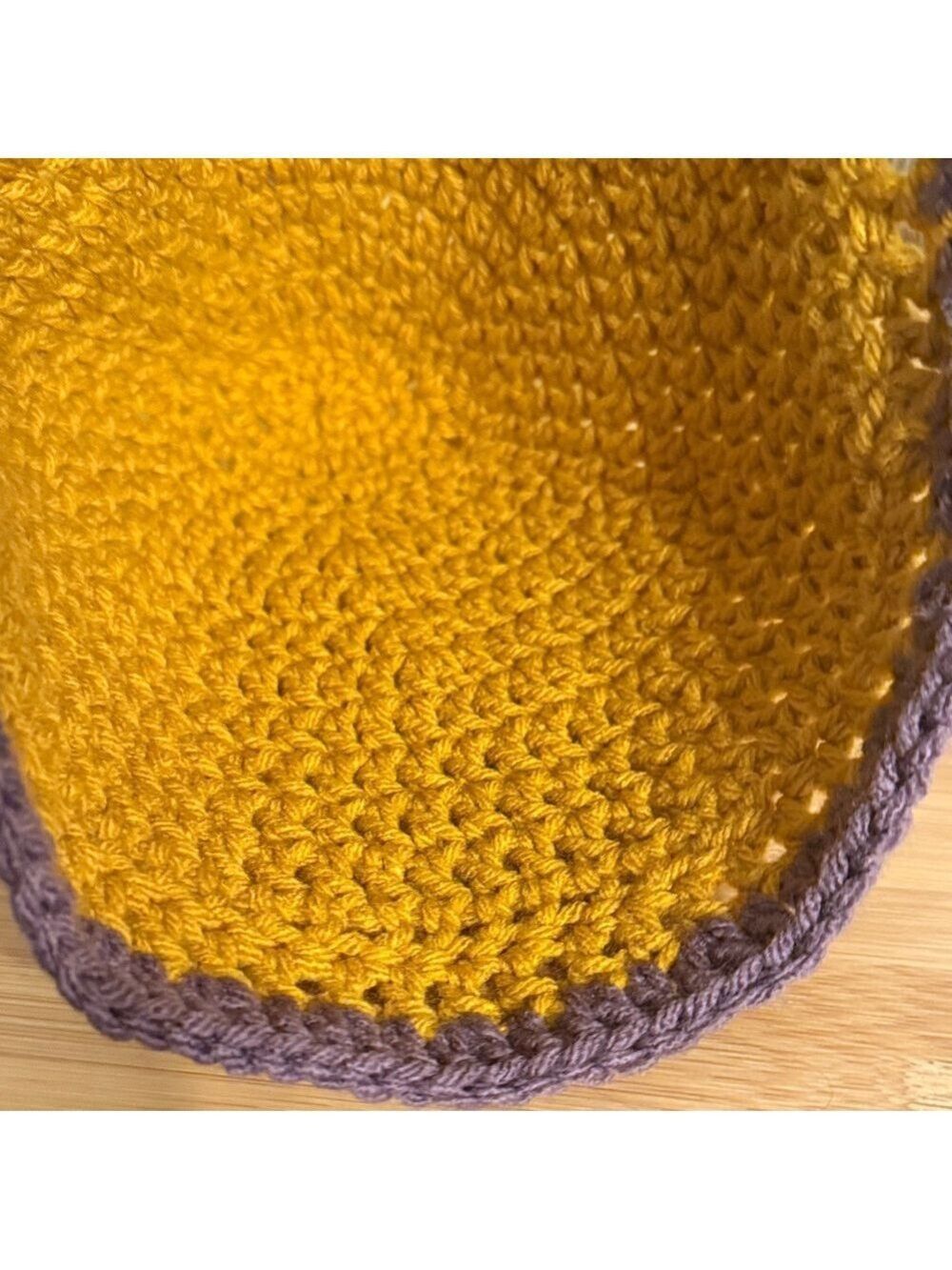 Handmade Stylish Mustard and Purple Crochet Beanie women’s Hats - Picture 3 of 4